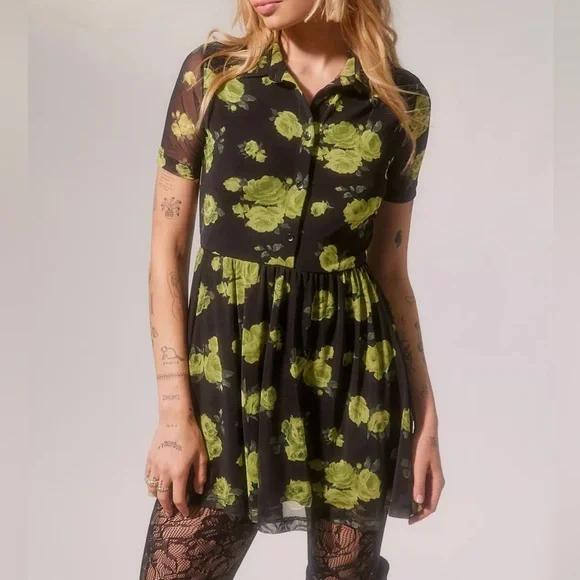 Urban Outfitters | Dresses | Nwt Uo Mesh Floral 9s Dottie Collared Mini  Dress | Poshmark